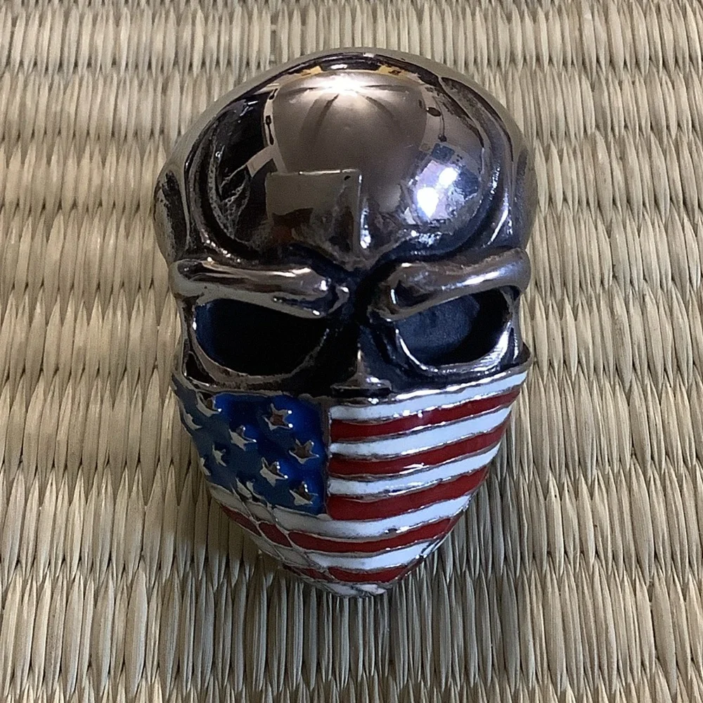 Skull Ring Stars and Stripes Biker Gothic Stainless Steel Ring